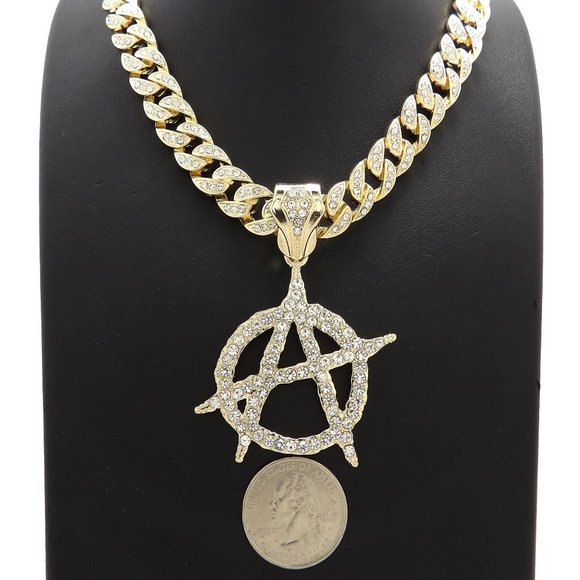 Hip Hop Iced Anarchy Pendant Ice Cuban Chain - Picture 1 of 12